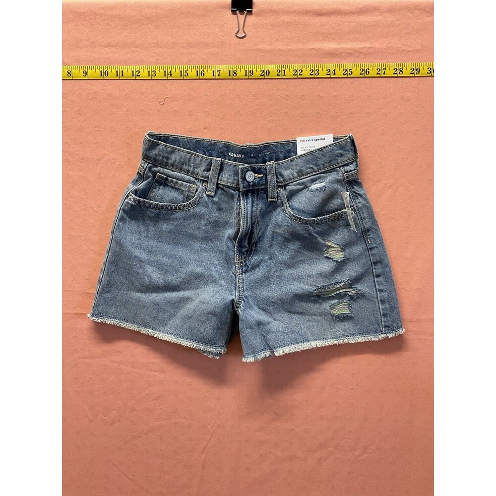 Old Navy Girls High-Waisted Frayed-Hem Jean Shorts Medium Wash Size 16 NWT